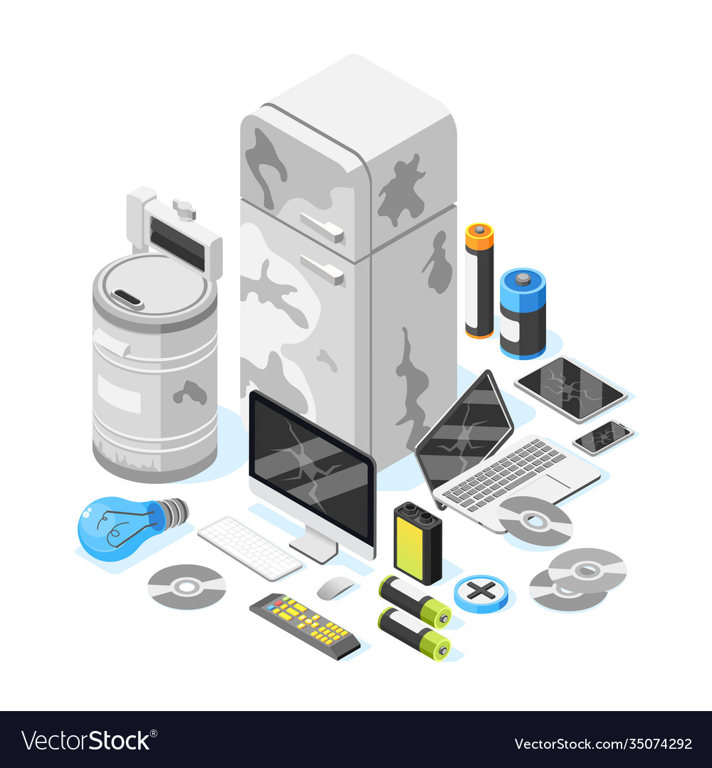 Electronic Garbage Isometric Composition Vector Image