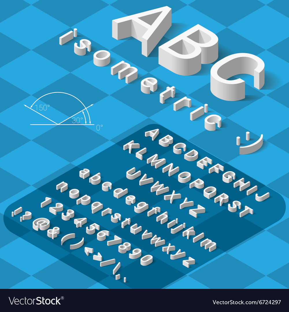 Isometric Font Alphabet With Drop Shadow On Blue Vector Image