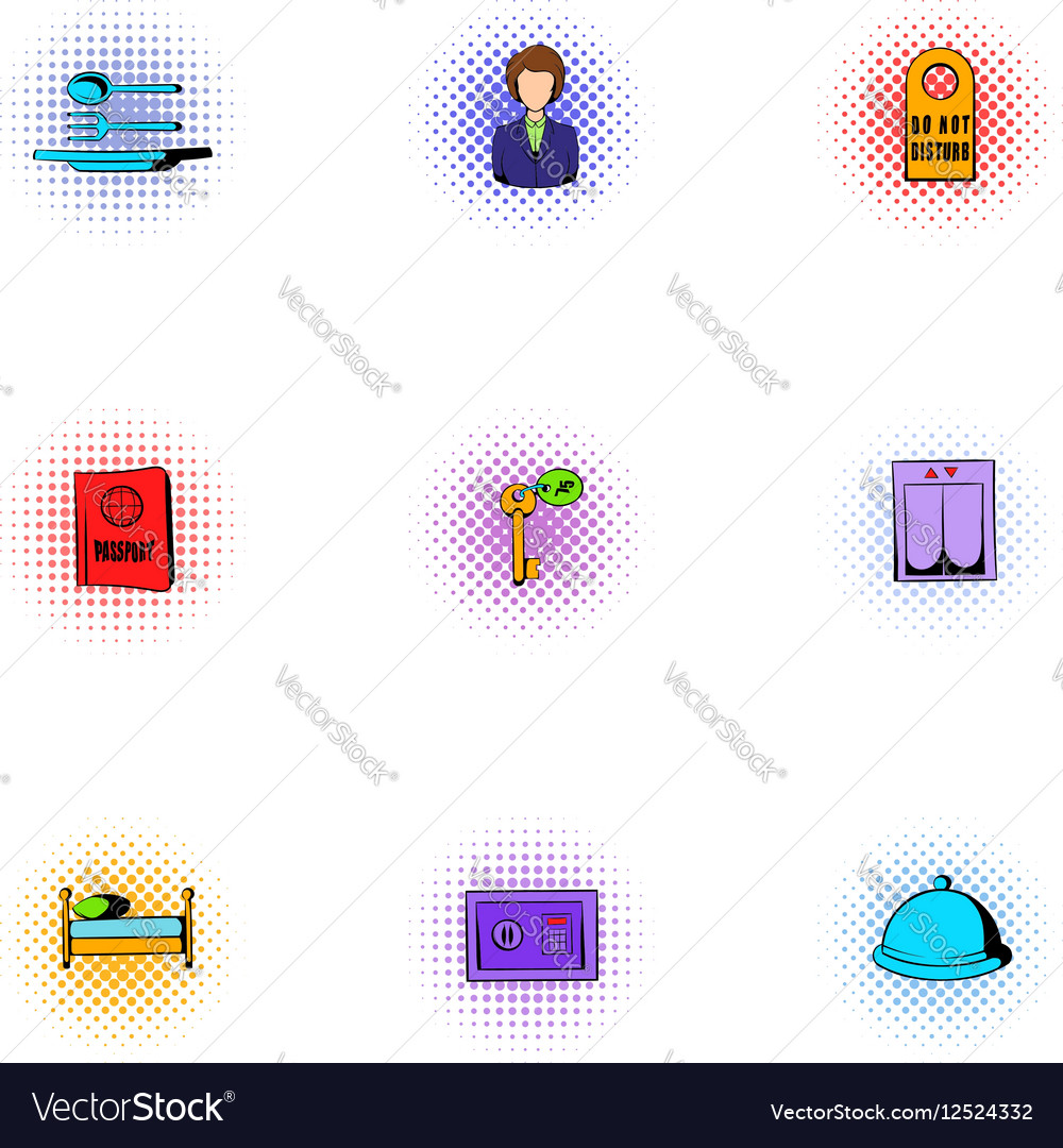 Hotel Accommodation Icons Set Pop Art Style Vector Image