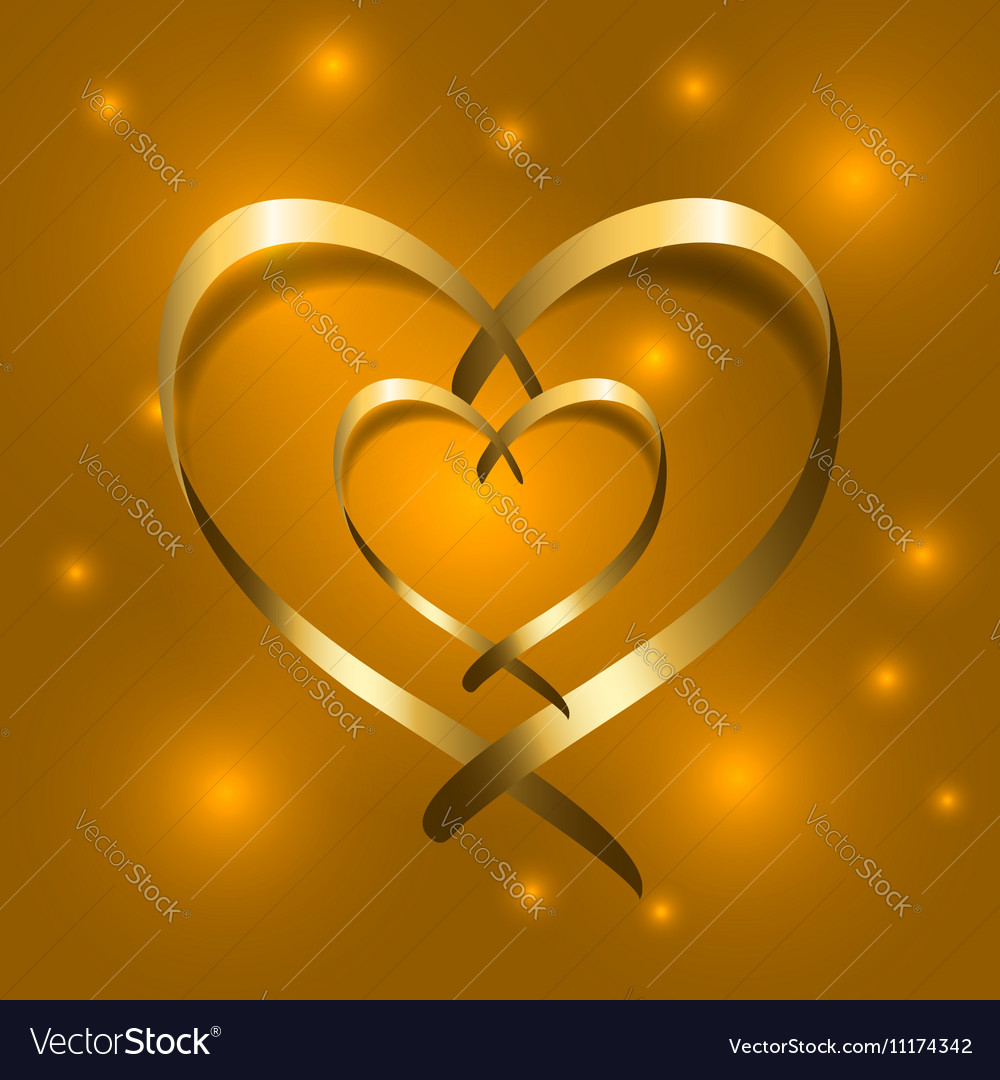 Two Gold Silk Ribbon Hearts Golden Couple Satin Vector Image