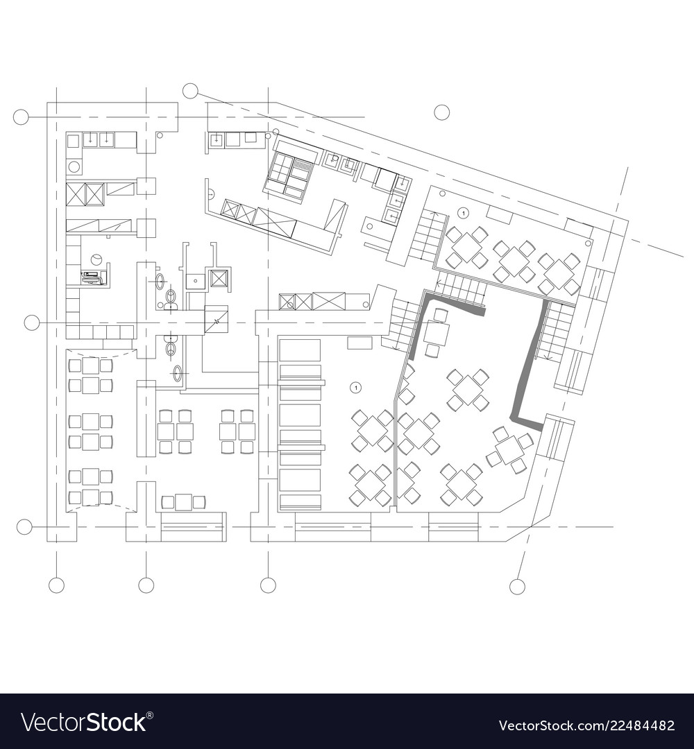 Standard Cafe Furniture Symbols On Floor Plans Vector Image