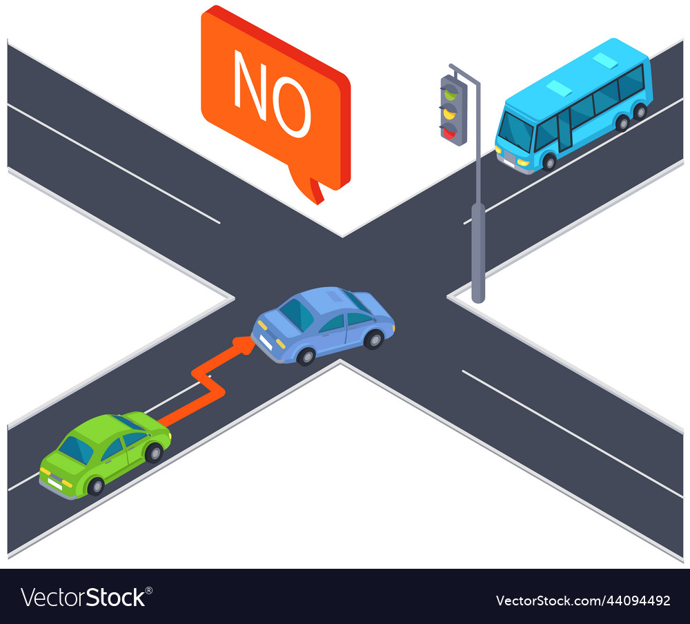 Crossroad Street With Cars And Traffic Rules Vector Image