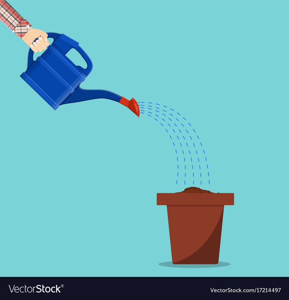 Hand Holding Watering Can Plant In Pot Royalty Free Vector