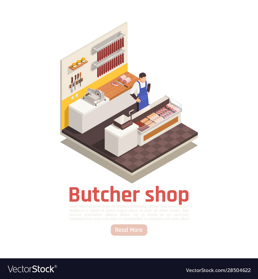 Butcher Shop Isometric Composition Royalty Free Vector Image