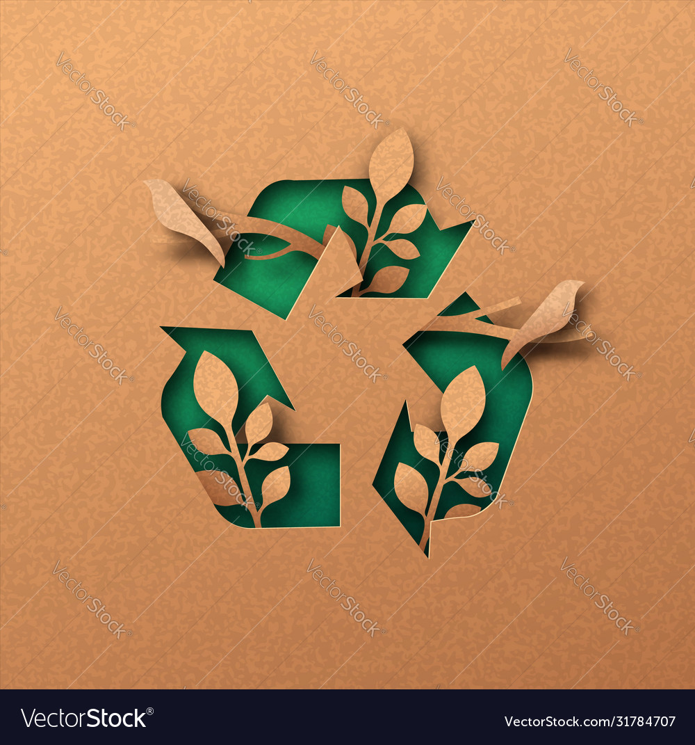 Green Recycle Icon Eco Papercut Nature Concept Vector Image