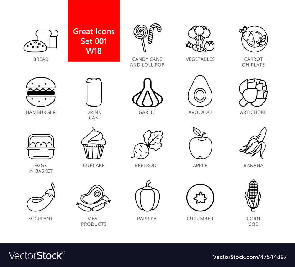 Food Icons Set Royalty Free Vector Image Vectorstock