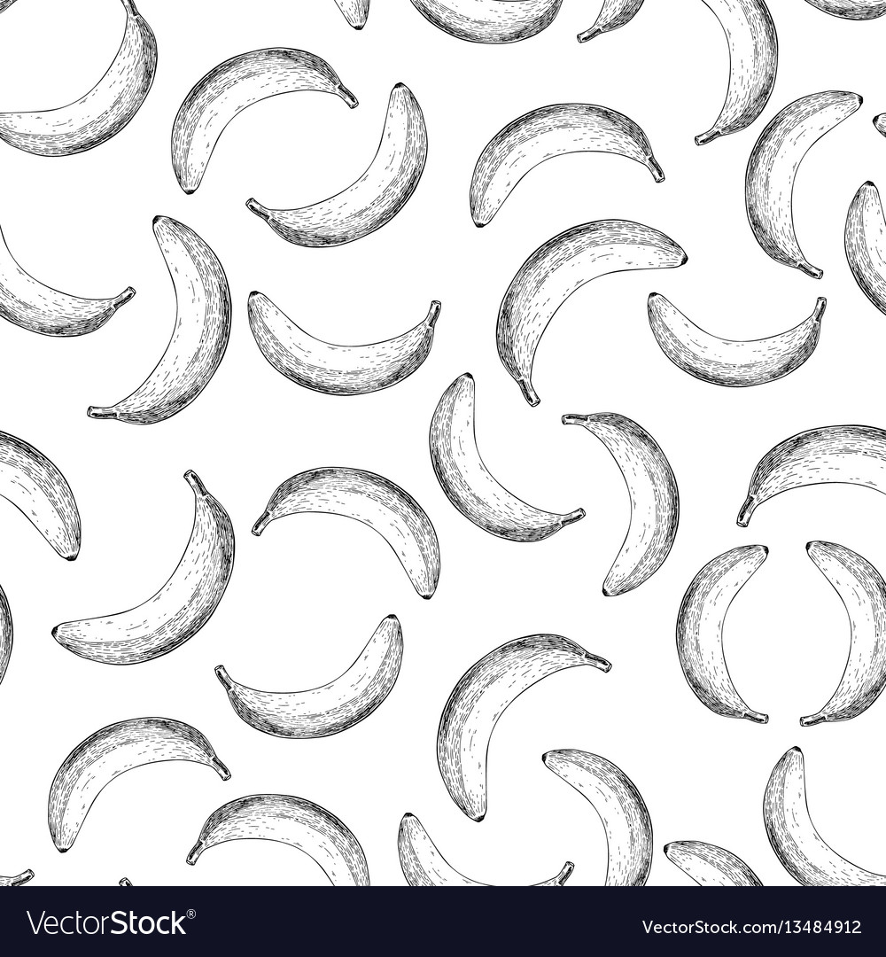 Banana Seamless Pattern Isolated Hand Royalty Free Vector