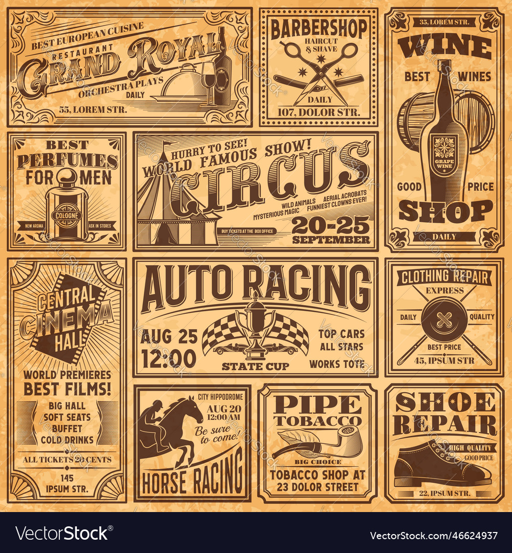 Vintage Newspaper Banners Old Advertising Page Vector Image