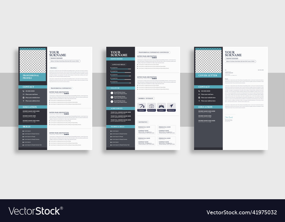 Modern Resume And Cover Letter Layout Template Vector Image