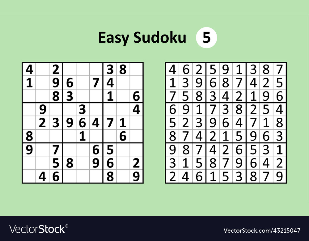 Sudoku Game With Answers Easy Complexity Simple Vector Image