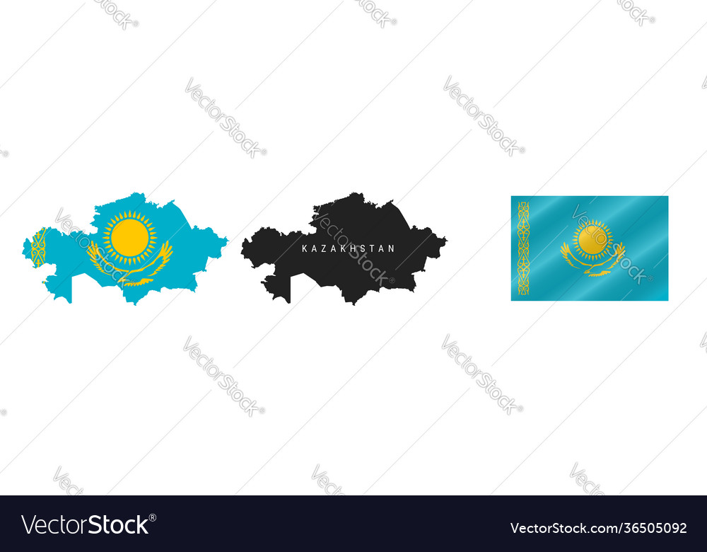 Kazakhstan Detailed Flag Map Silhouette Royalty Free Vector