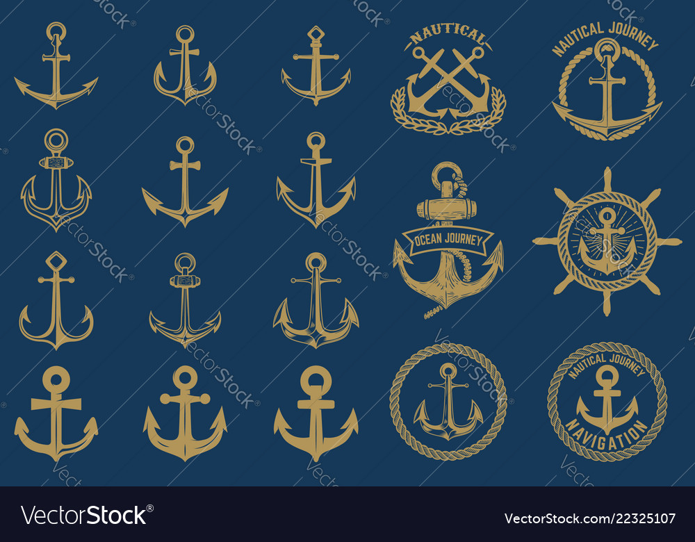 Set Of Nautical Emblems And Design Elements Vector Image