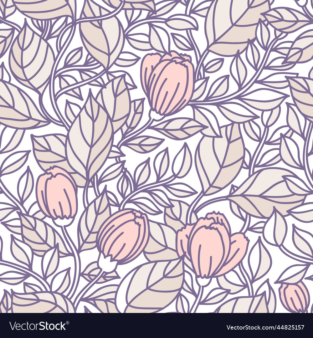 Floral Seamless Pattern With Rose Buds And Leaves Vector Image