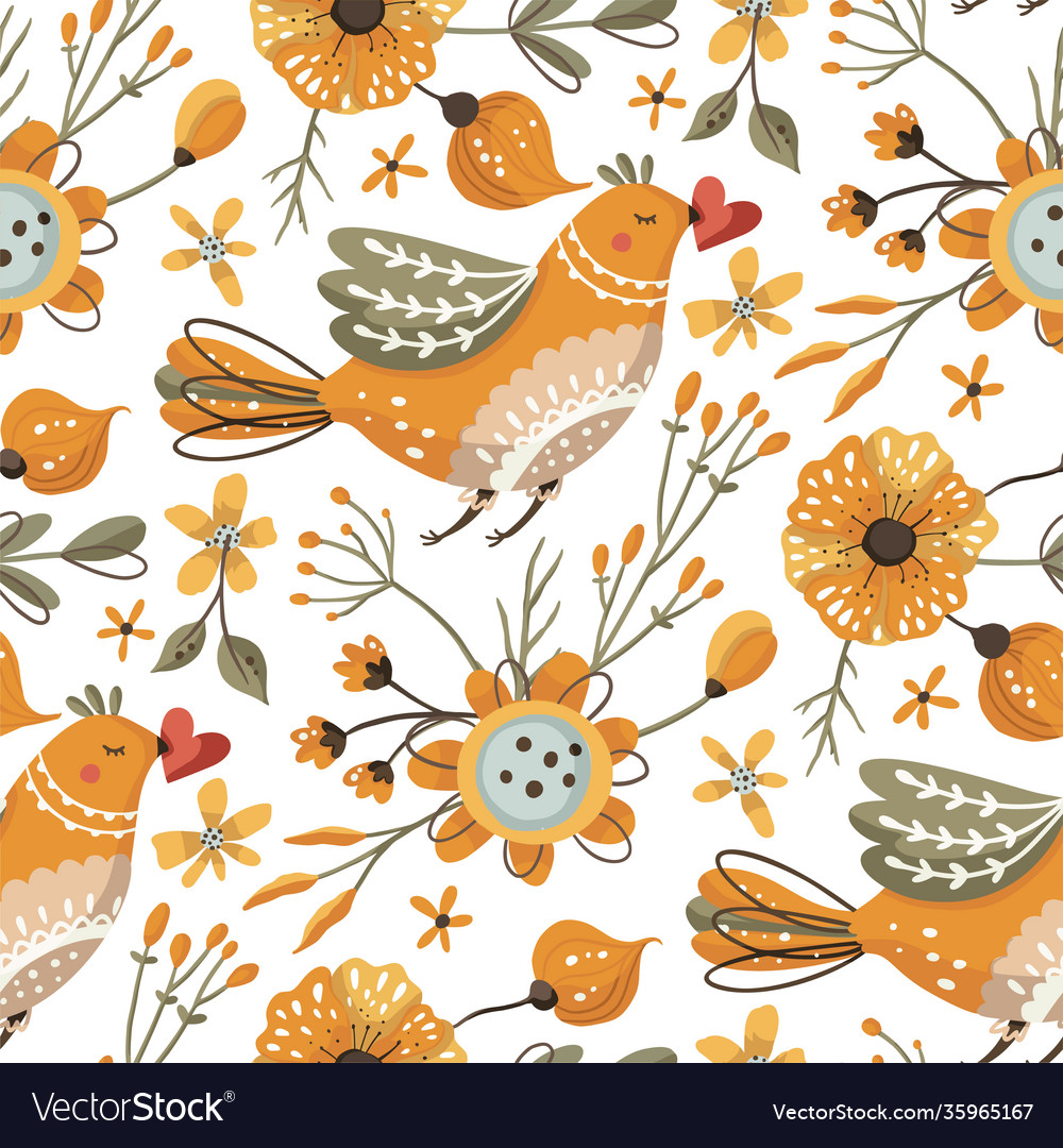 Bird And Flower Seamless Pattern Royalty Free Vector Image