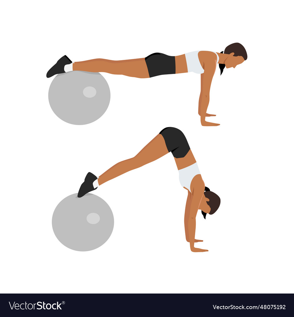 Woman Doing Swiss Ball Plank To Pike Push Up Core Vector Image