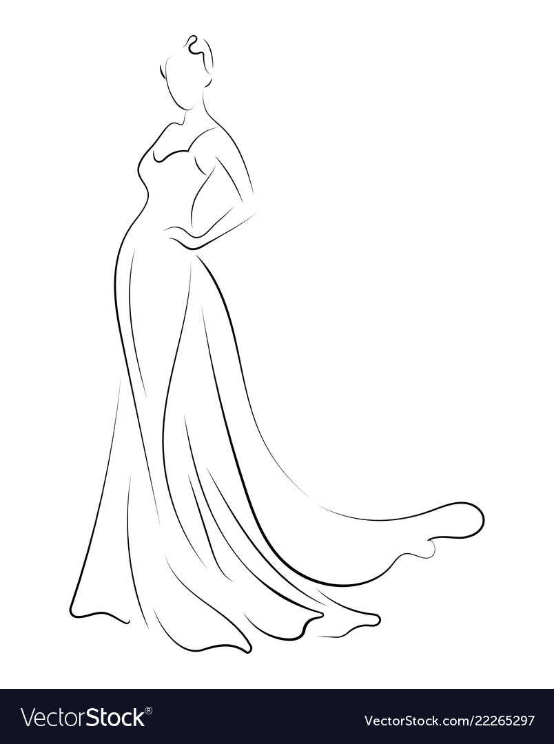 Girl In A Dress Linear Outlines A Female Vector Image