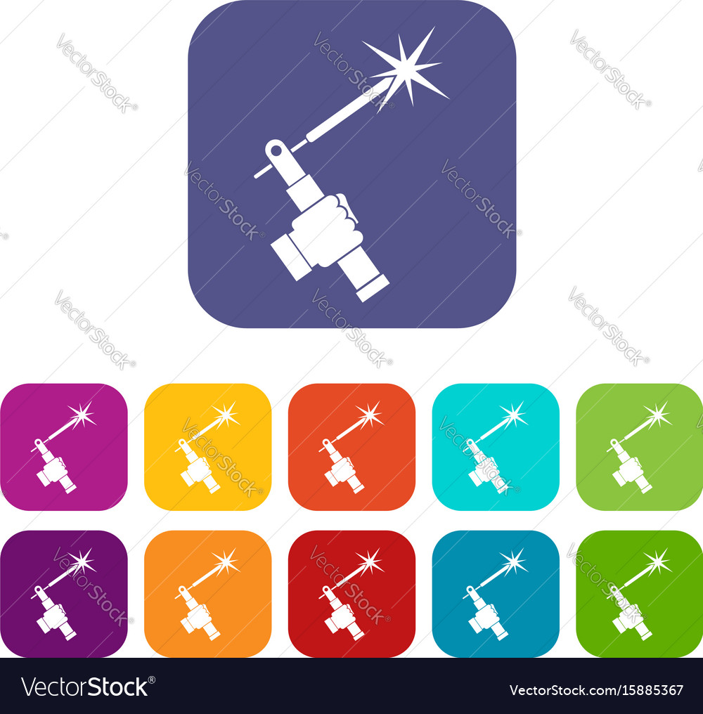 Mig Welding Torch In Hand Icons Set Flat Vector Image