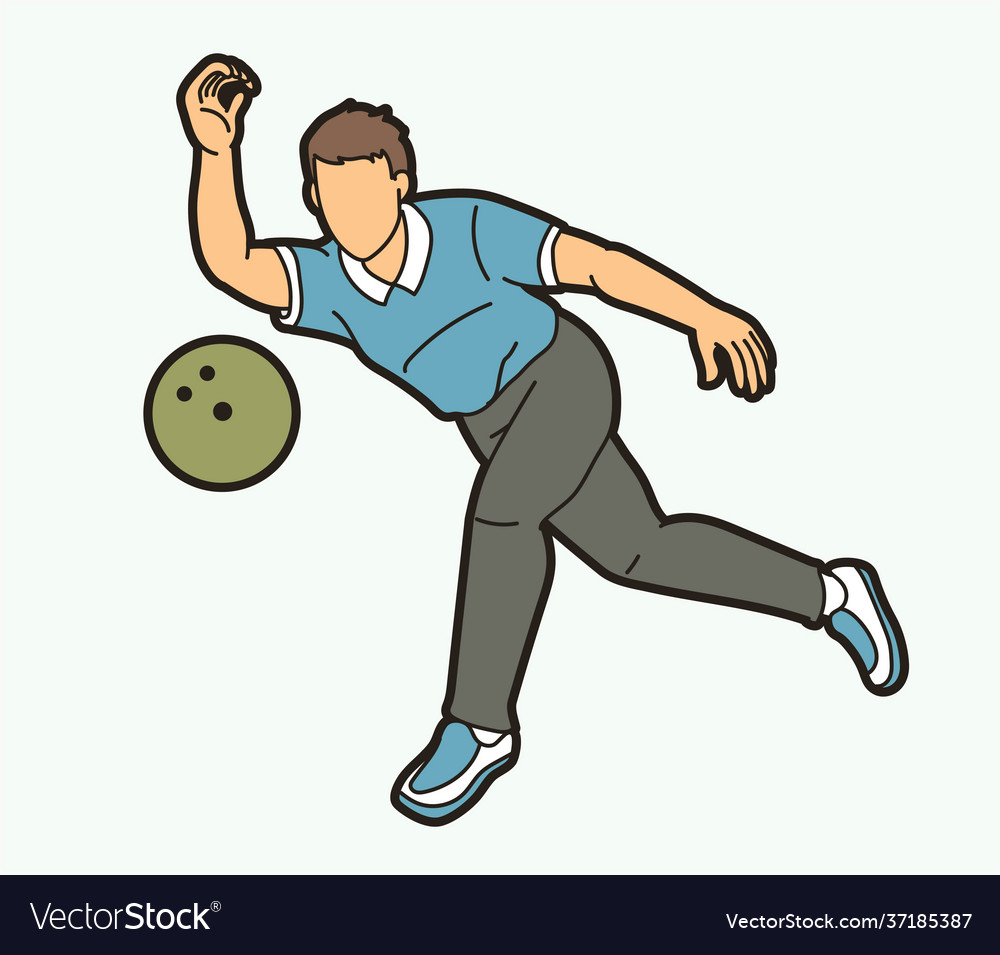 Bowling Sport Male Player Action Cartoon Graphic Vector Image