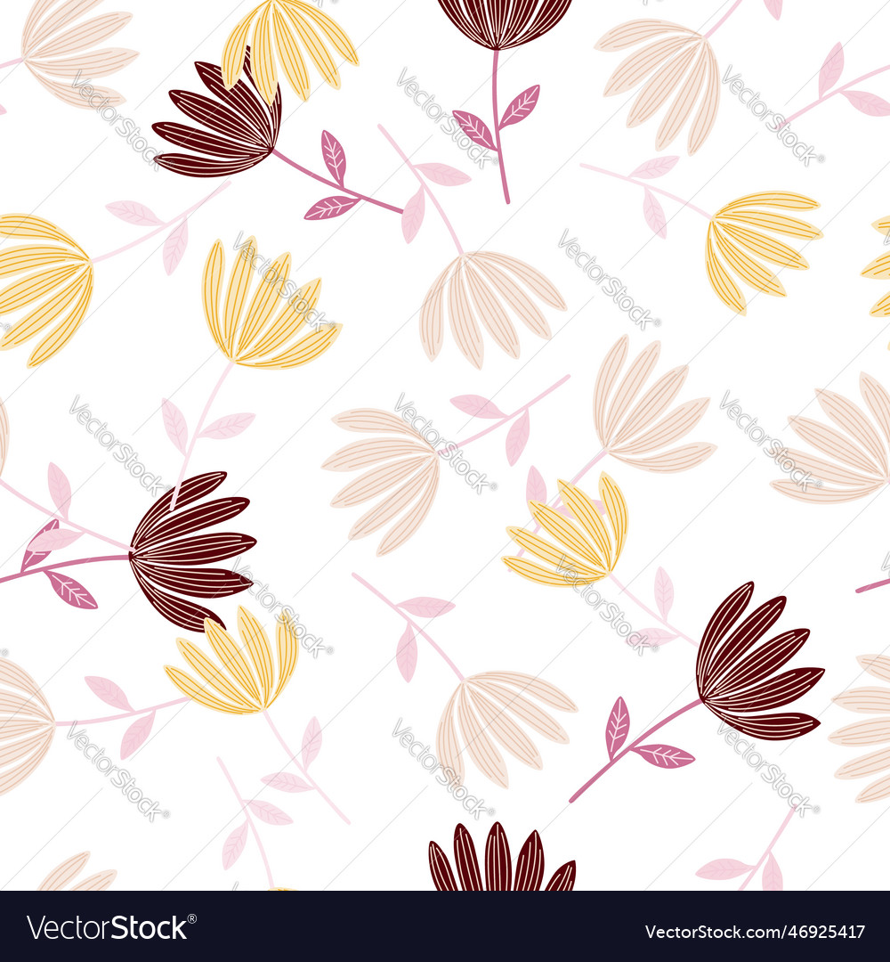 Tropical Flower Seamless Pattern Hand Drawn Cute Vector Image