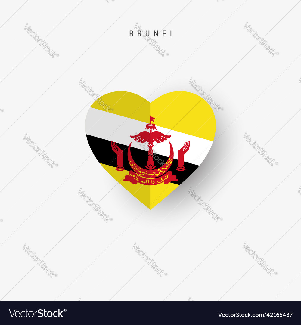 Brunei Heart Shaped Flag Origami Paper Cut Vector Image