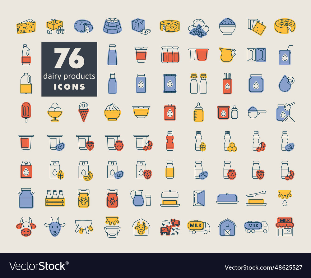 Milk Dairy Products Icon Set Royalty Free Vector Image