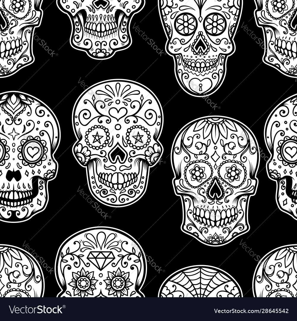 Seamless Pattern With Mexican Sugar Skulls Vector Image