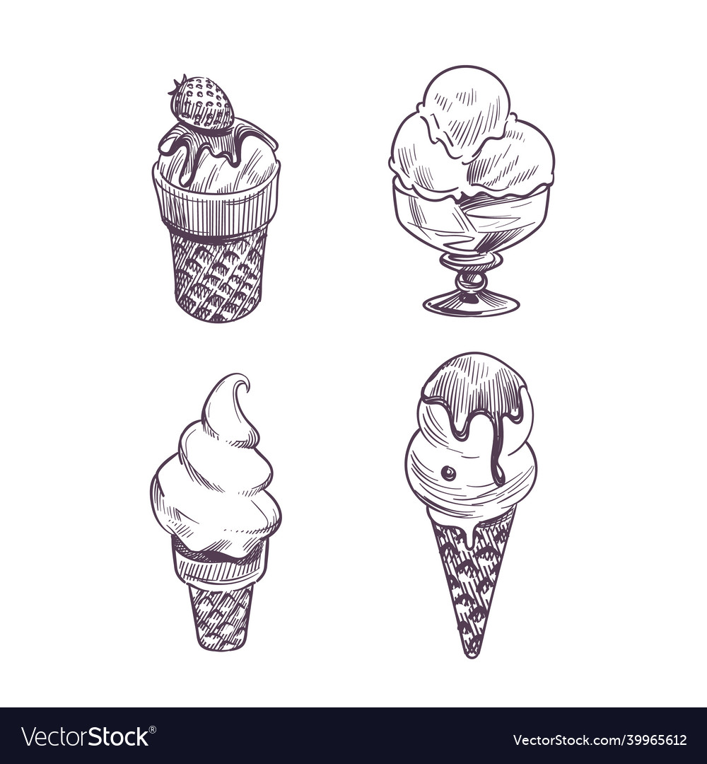 Sketch Style Ice Cream Retro Waffles Cone Vector Image