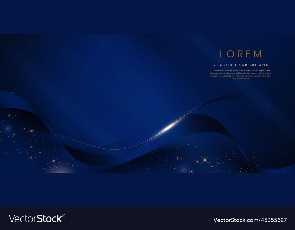 Abstract 3d Gold Curved Dark Blue Ribbon On Dark Vector Image