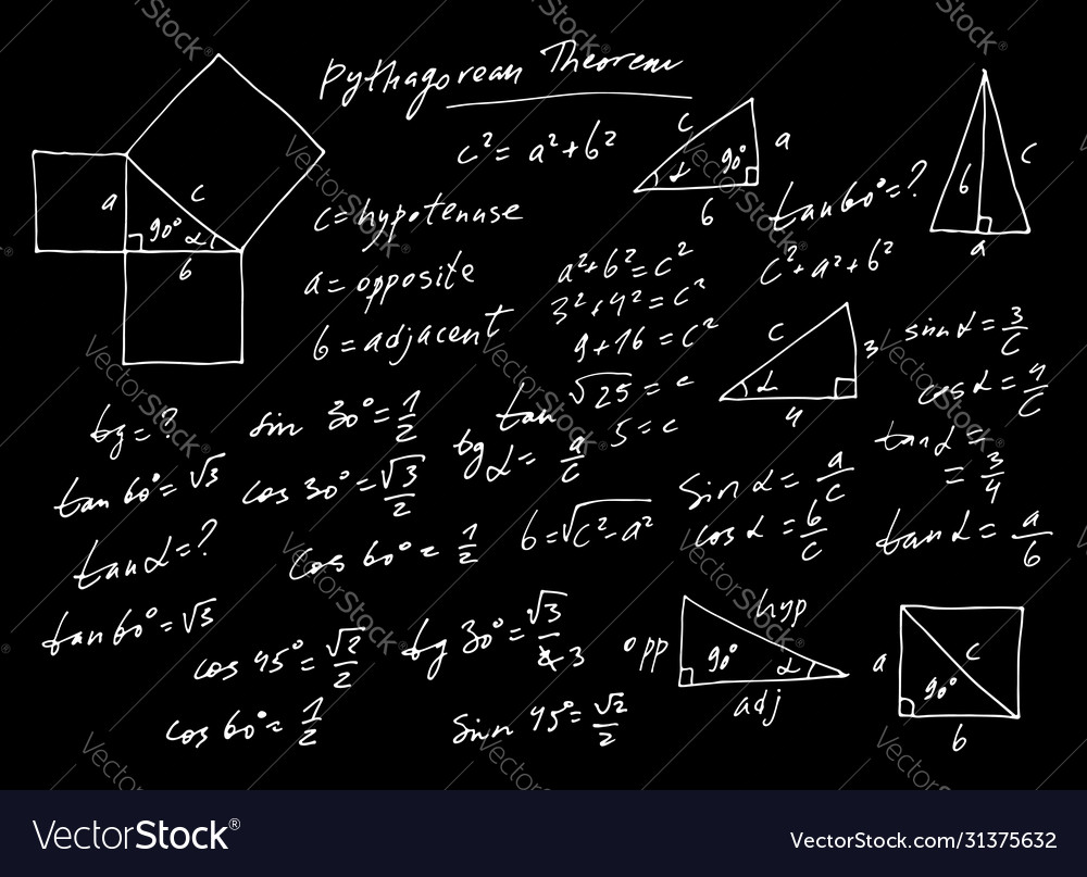 Handwritten Trigonometric Set Hand Drawn Vector Image