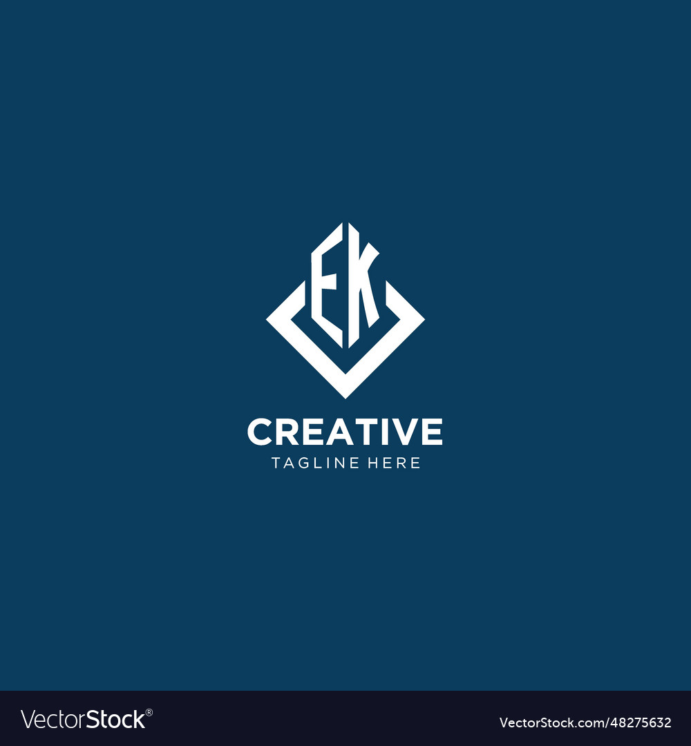 Initial Ek Logo Square Rhombus With Lines Modern Vector Image