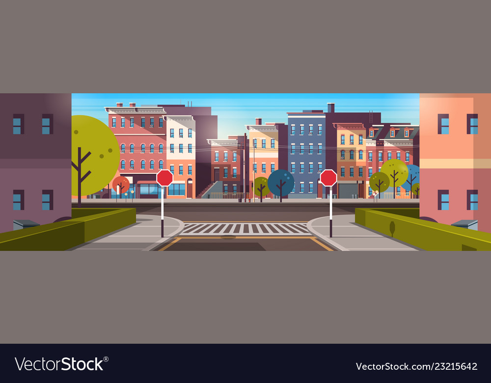 City Street Building Houses Architecture Empty Vector Image