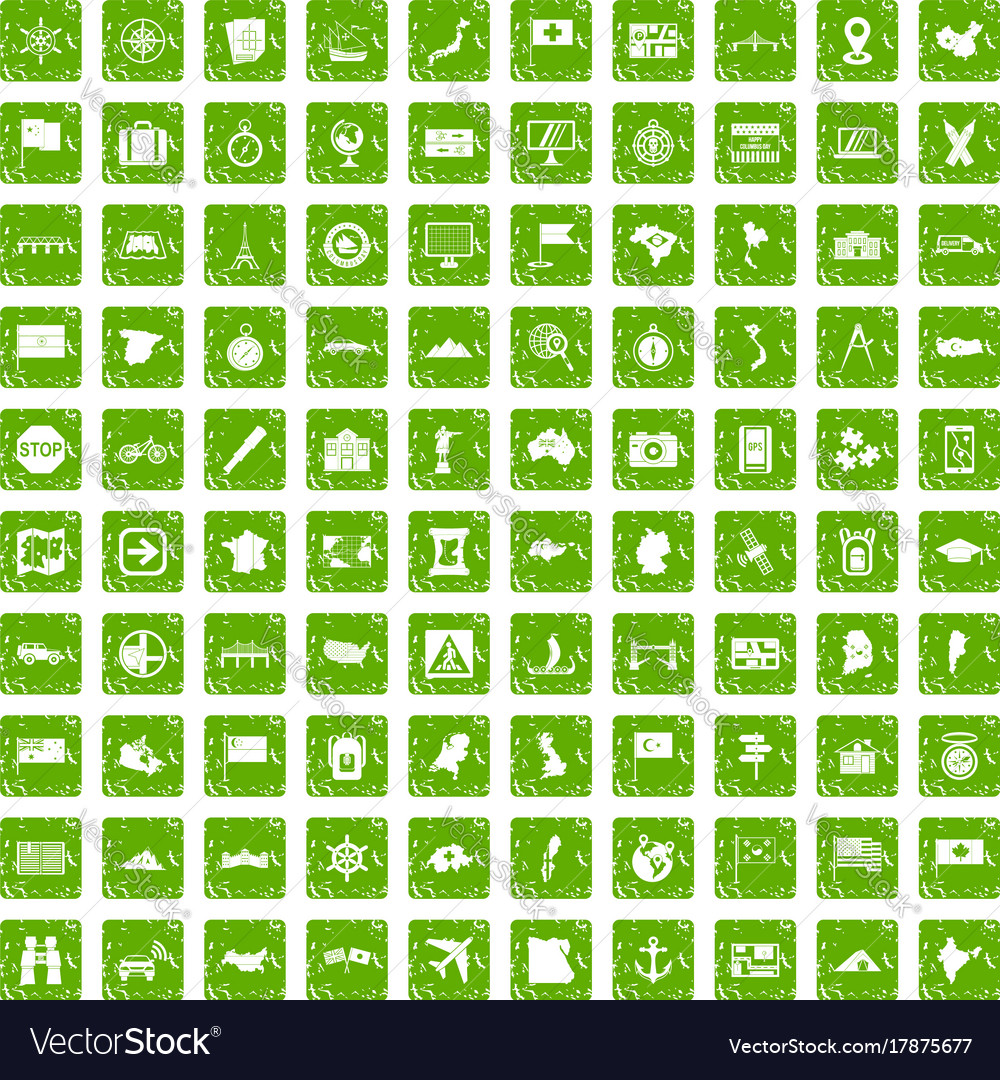 100 Cartography Icons Set Grunge Green Royalty Free Vector