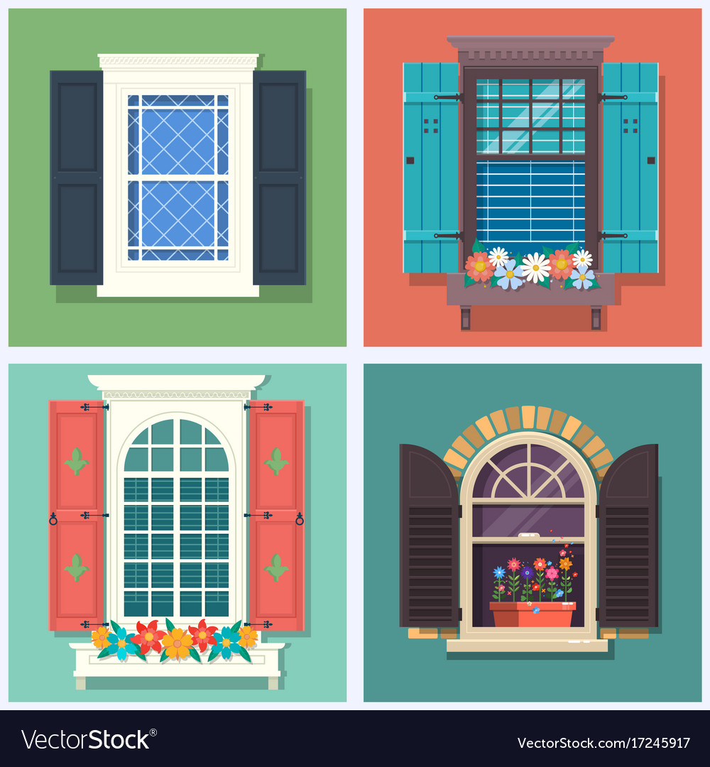 Set Detailed Various Colorful Windows Royalty Free Vector