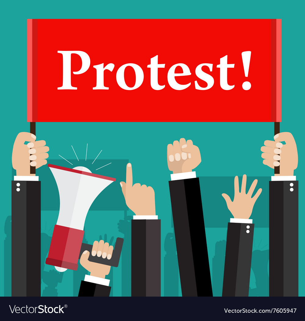 Hands Holding Protest Signs And Bullhorn Vector Image