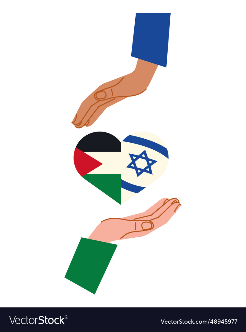 Palestine And Israel Flags In Heart With Hands Vector Image