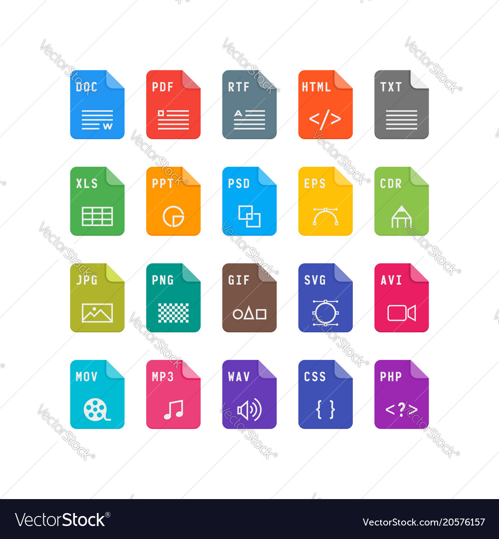 Set File Format Flat Icons Royalty Free Vector Image