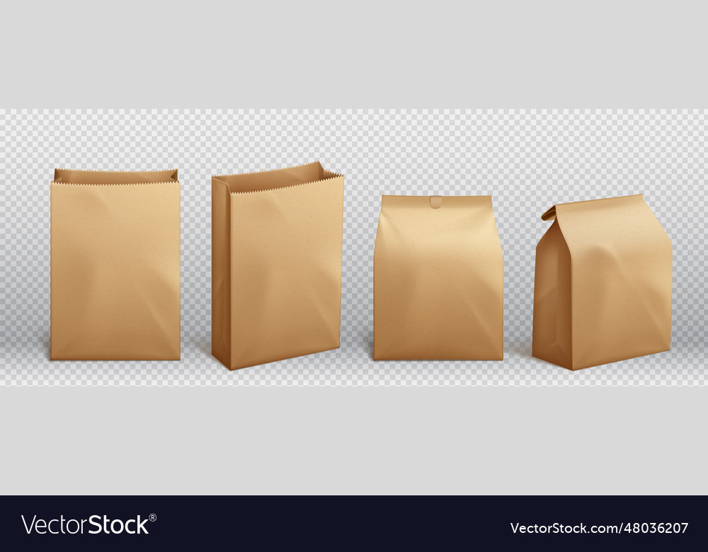 Realistic Set Of Brown Paper Bag Royalty Free Vector Image