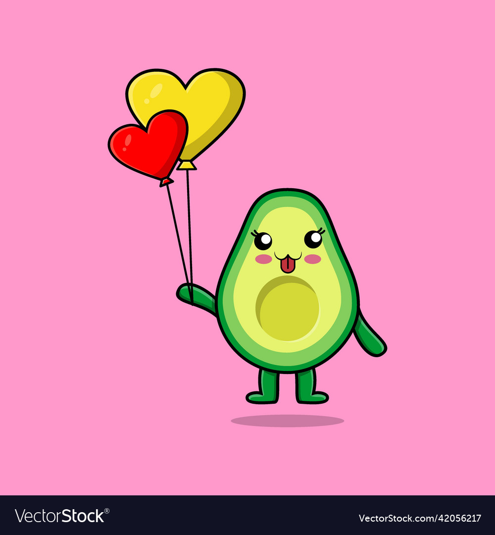 Cute Cartoon Avocado Floating With Love Balloon Vector Image