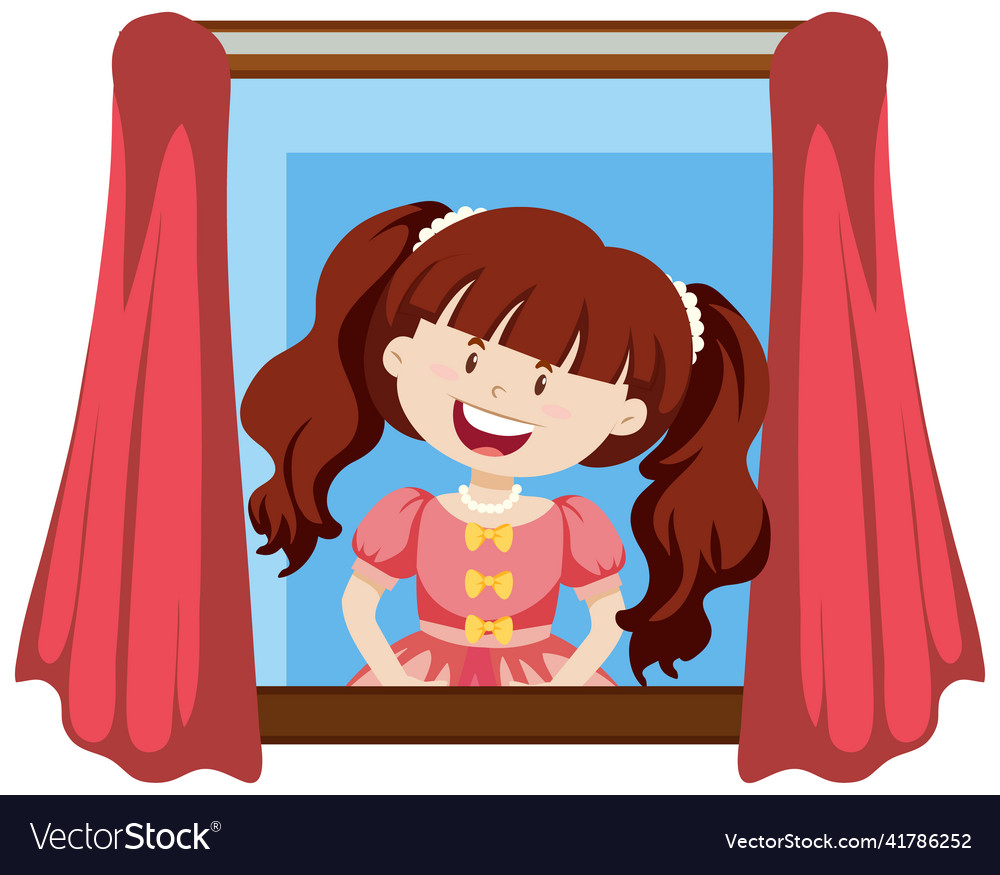 Happy Girl Smiling By The Window Royalty Free Vector Image