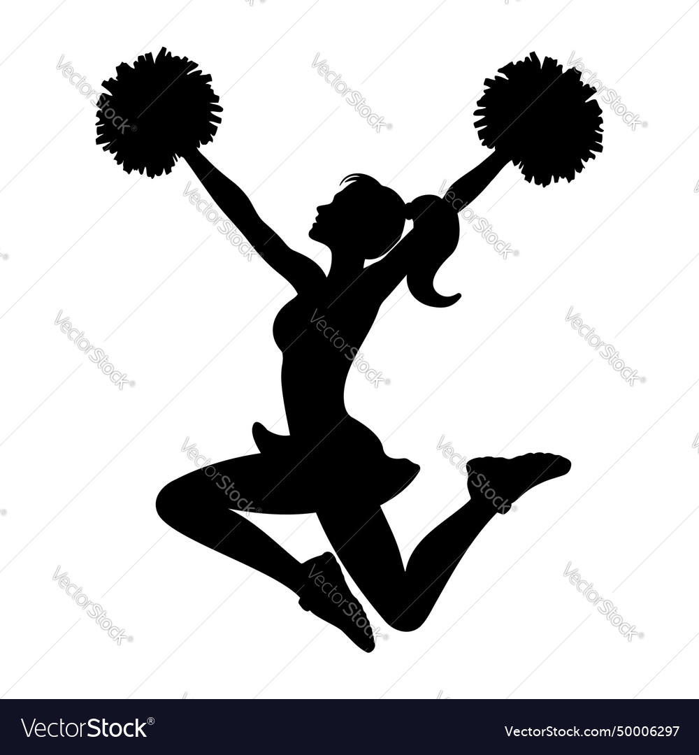 Cheerleader Jumping With Pompoms Silhouette Vector Image