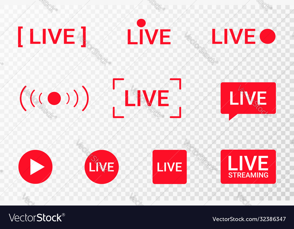 Set Live Streaming Icons Red Symbols And Vector Image