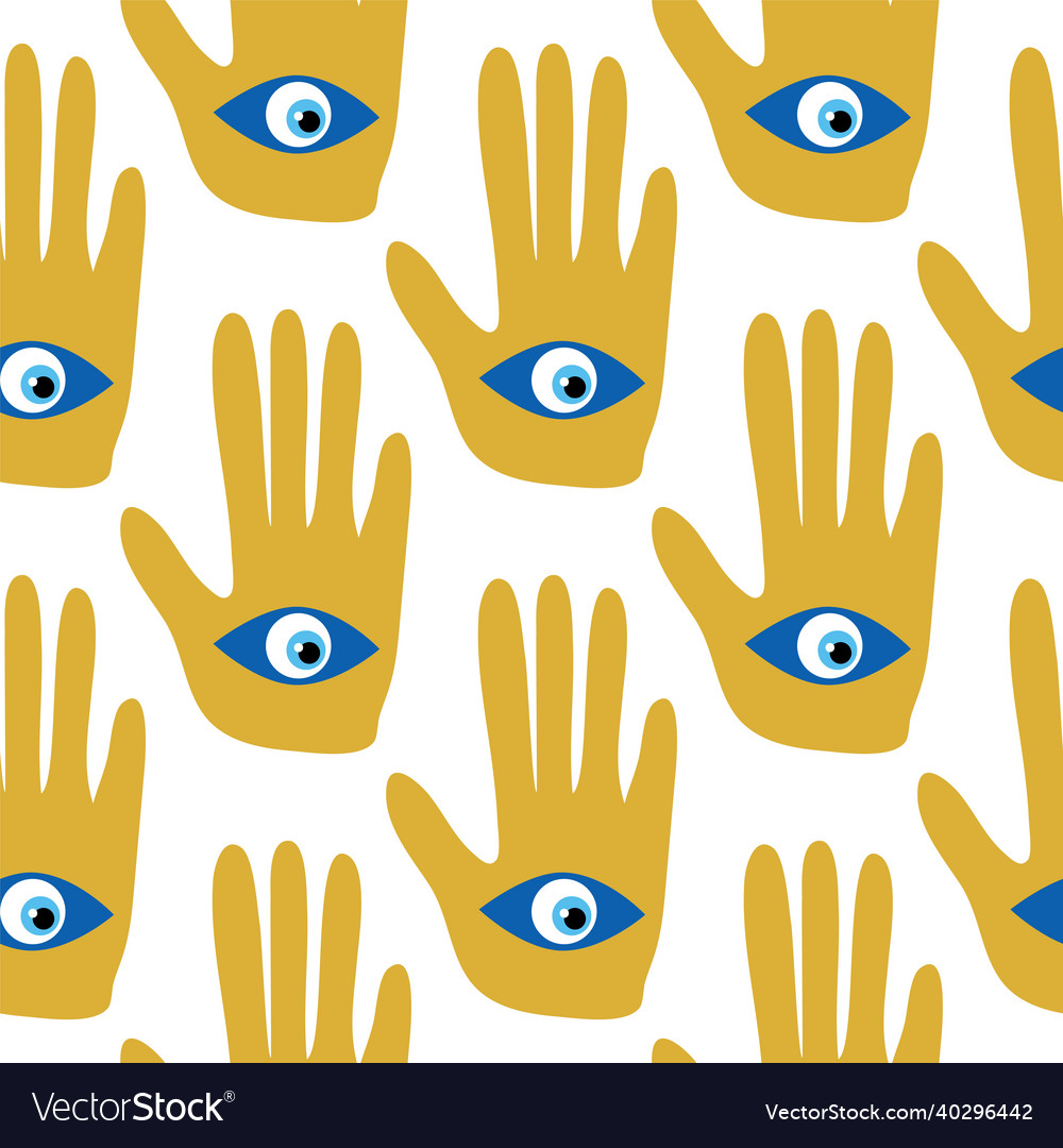 Doodle Seamless Pattern Hamsa Eye Magical Vector Image