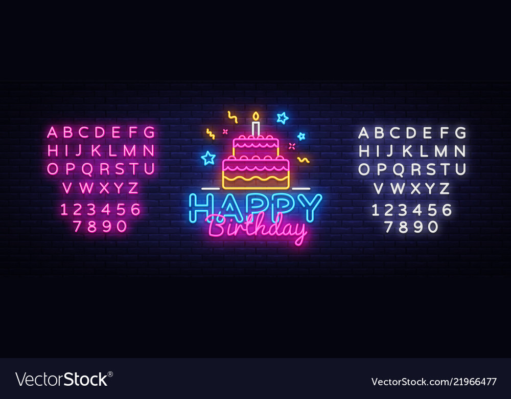 Happy Birthday Neon Text Happy Birthday Royalty Free Vector