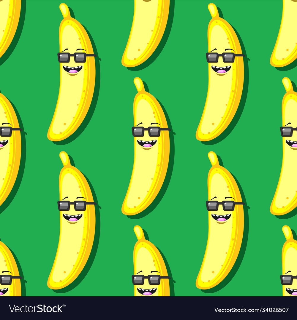 Seamless Cartoon Banana Pattern In Sunglasses Vector Image