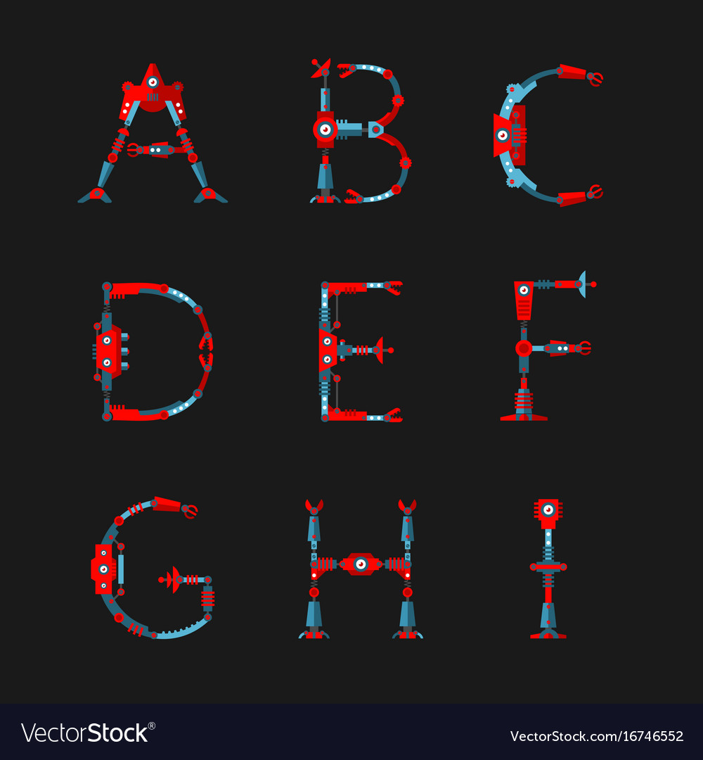 Technical Robot Font Letters From A To I Vector Image