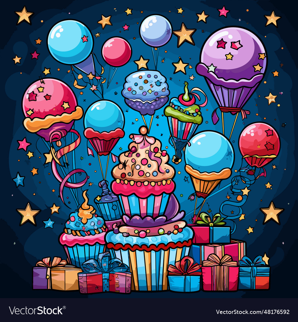 Birthday Party Hand Drawn Comic Royalty Free Vector Image