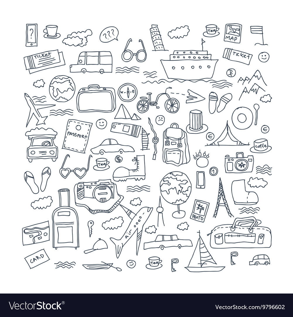 Hand Drawn Travel Tourism Doodles Elements Vector Image