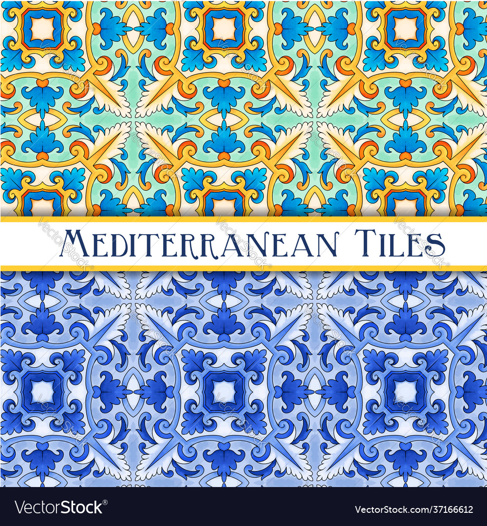 Beautiful Painted Mediterranean Traditional Tiles Vector Image