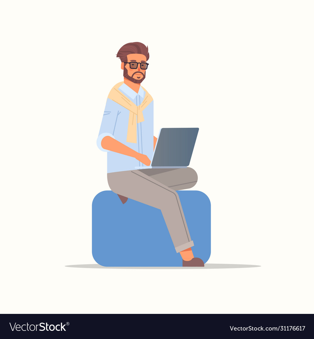 Businessman Using Laptop Business Man Sitting Vector Image