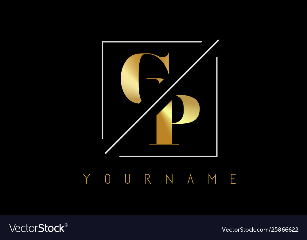 Gp Golden Letter Logo With Cutted And Intersected Vector Image